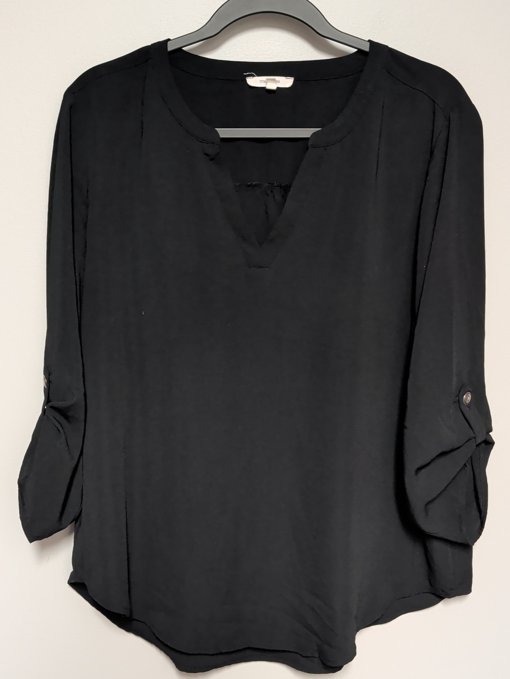Maurices Black V-Notch Roll-Tab Sleeve Tunic